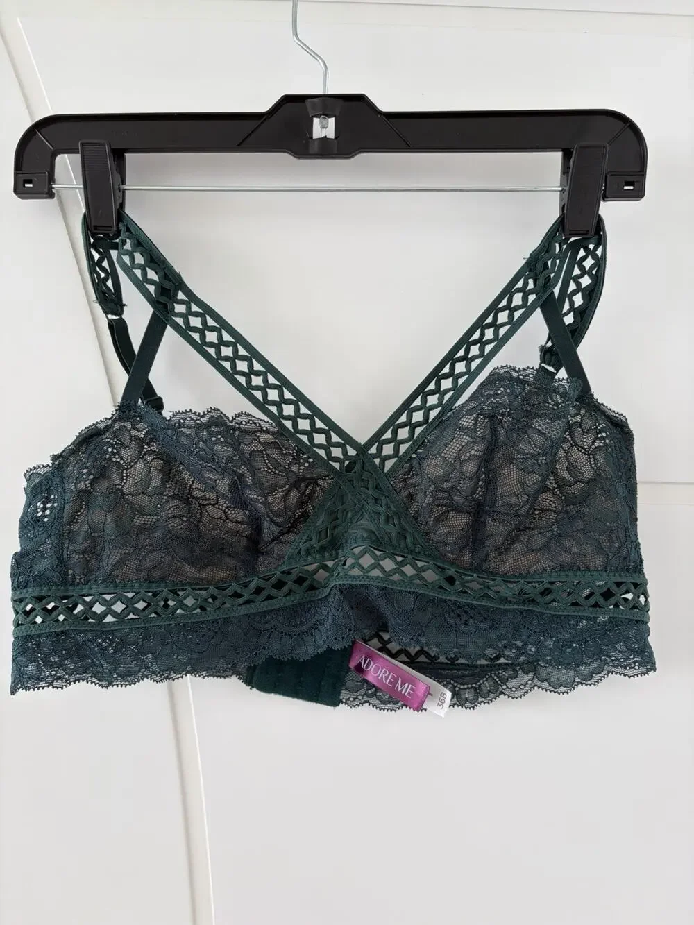 Dark Green Lace Cut Out Adore Me Bra 36B